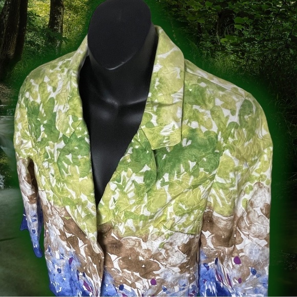 🔥 COLDWATER Creek 100% Cotton Painted Floral Ombre Blazer Jacket Women's sz 4 - Picture 4 of 16